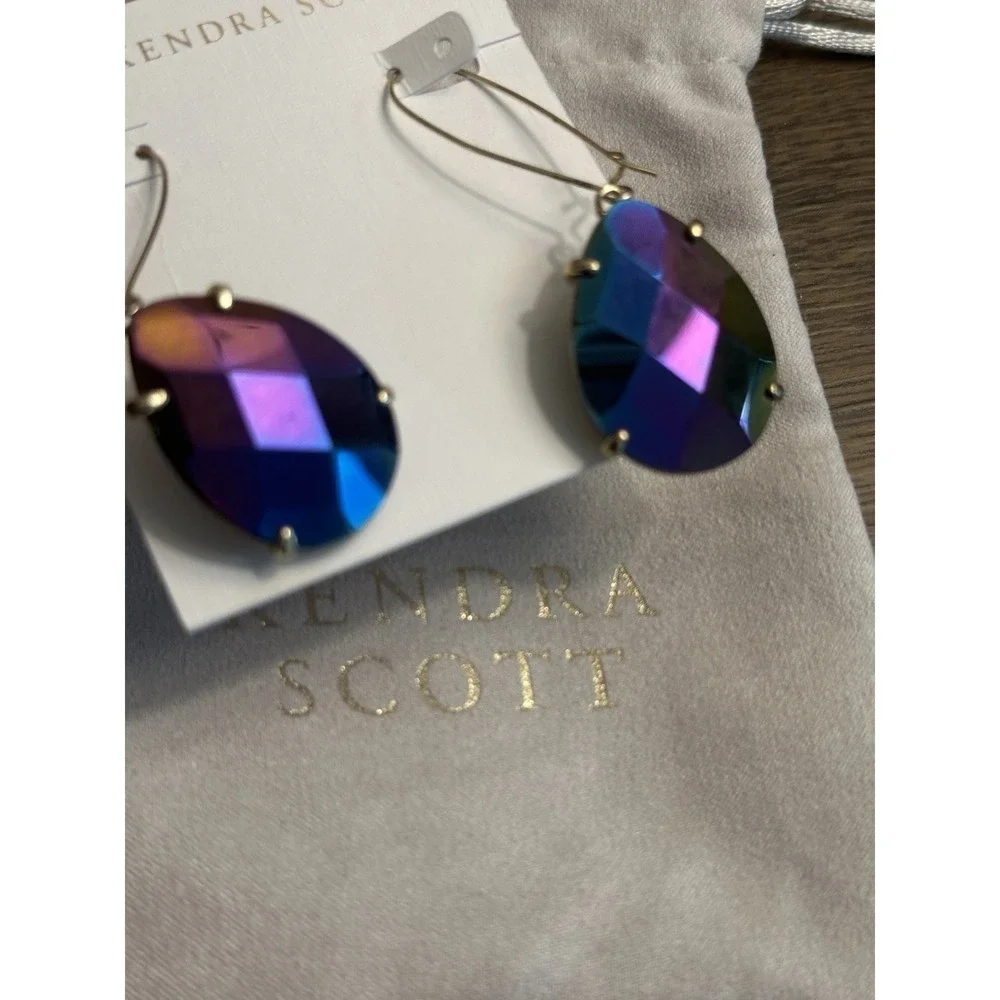 Kendra Scott Allison Earrings Black Iridescent Dangle‎ Drop Retired Gold